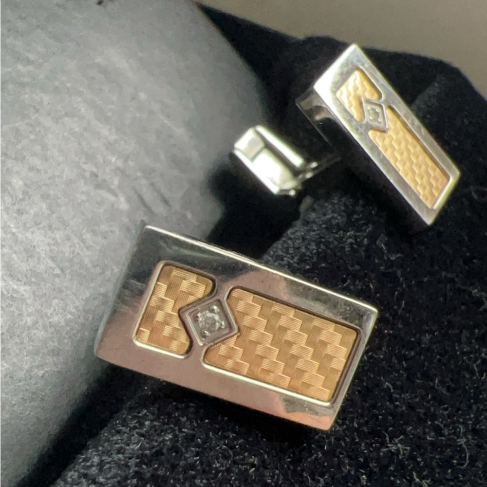 Men's Diamond Accent Cufflinks in Stainless Steel with 18k Gold Inlay (Macy’s)